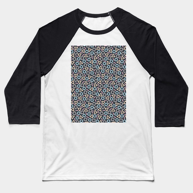 Geometric Shapes Pattern (Black) Baseball T-Shirt by Blue-Banana